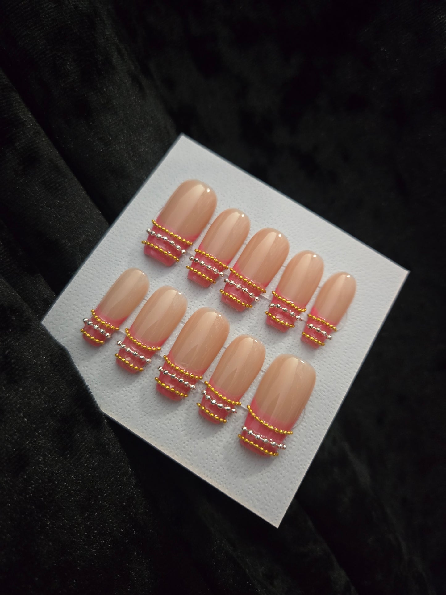 Pink french tip bangle nails handmade