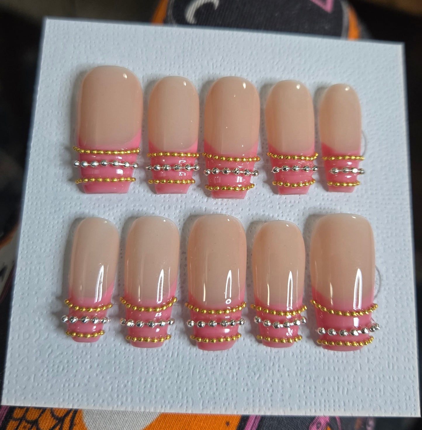Pink french tip bangle nails handmade
