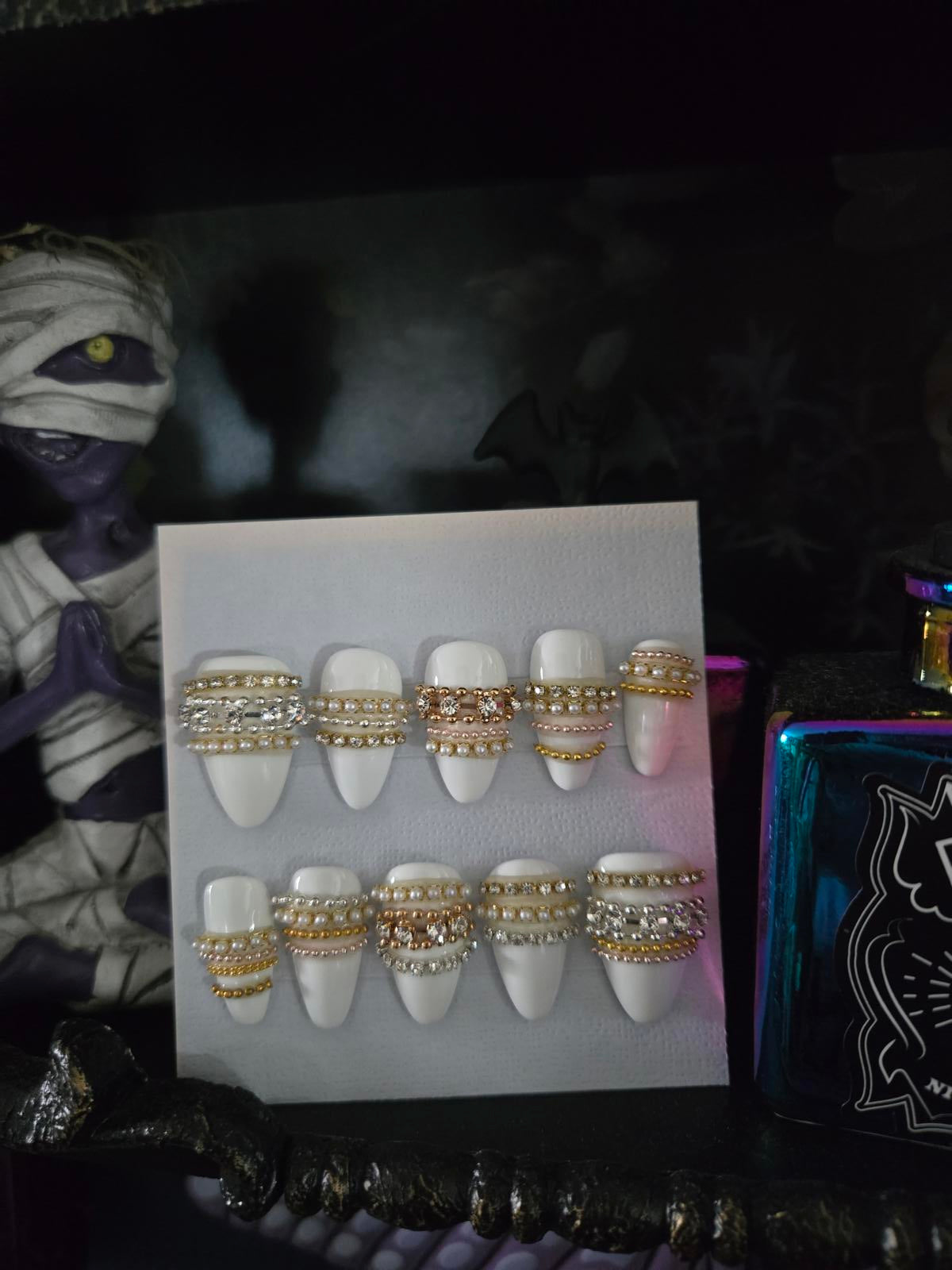 White stacked bangle nails custom made