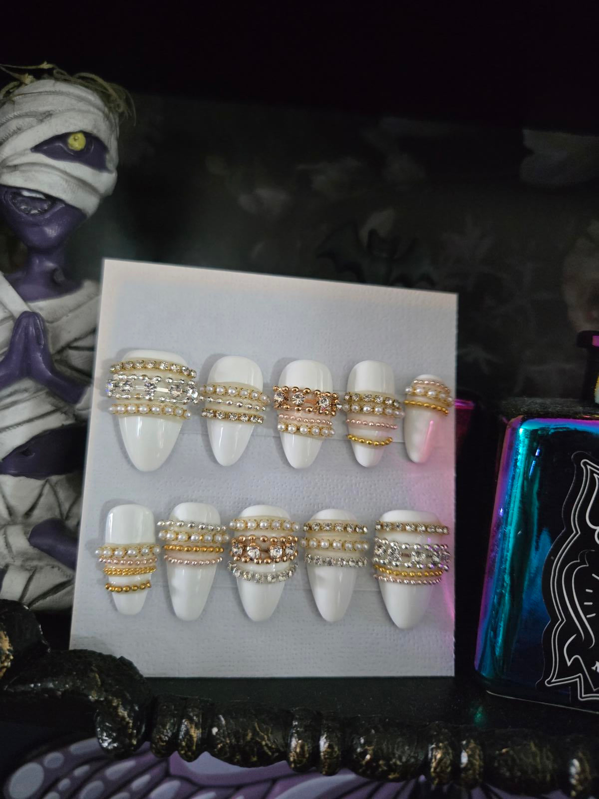 White stacked bangle nails custom made