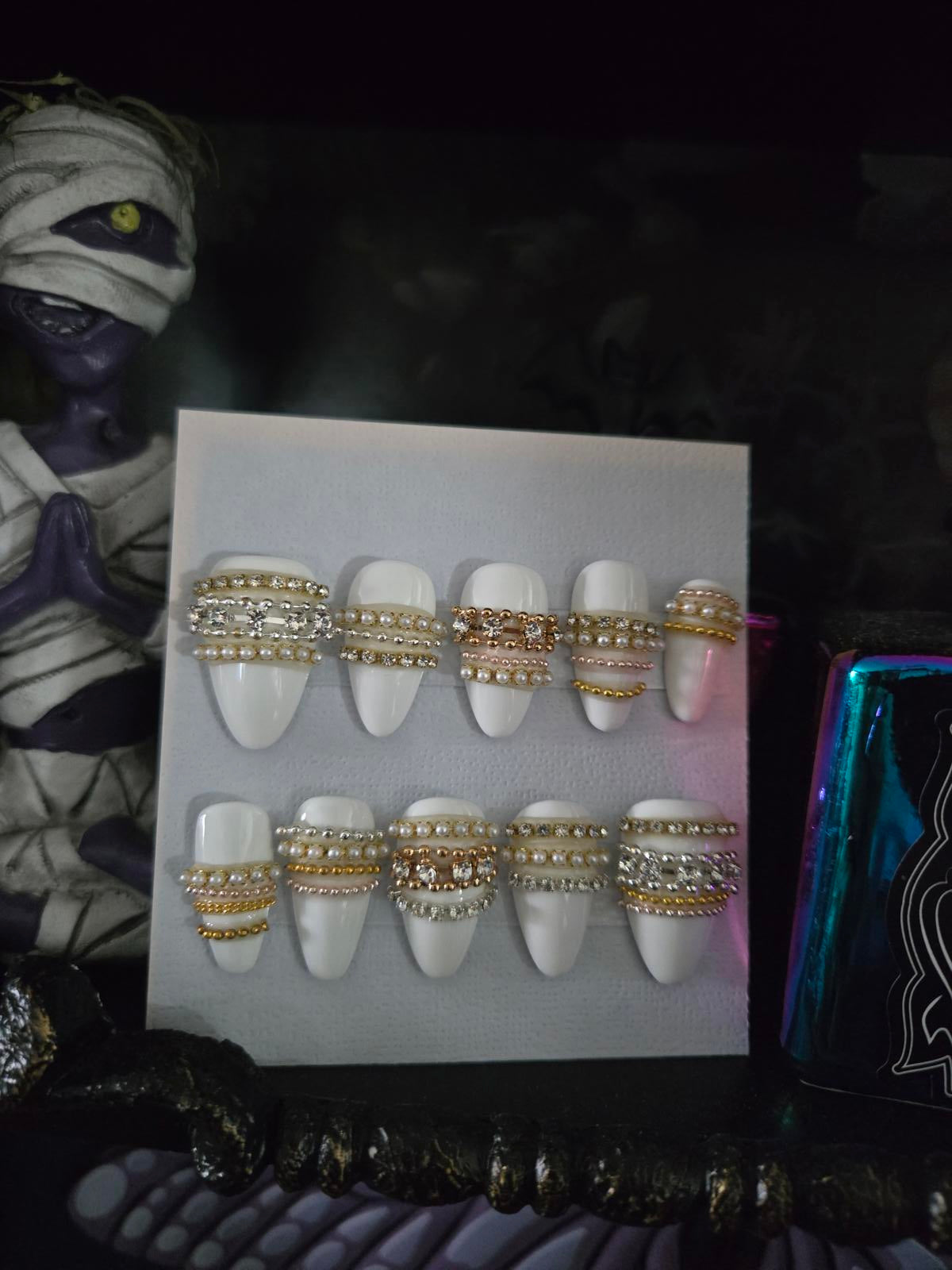White stacked bangle nails custom made