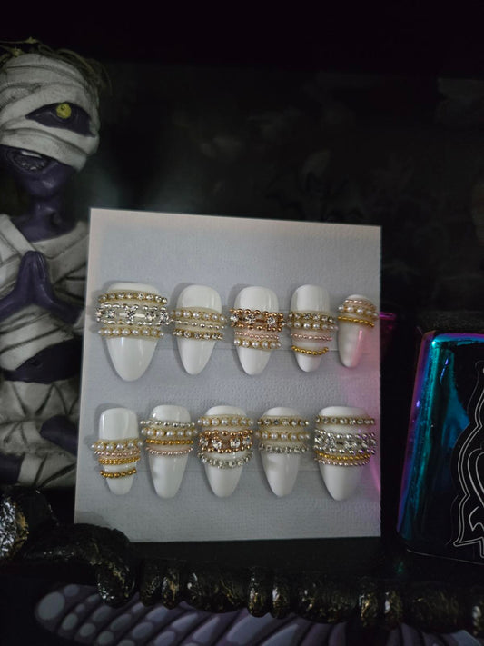 White stacked bangle nails custom made