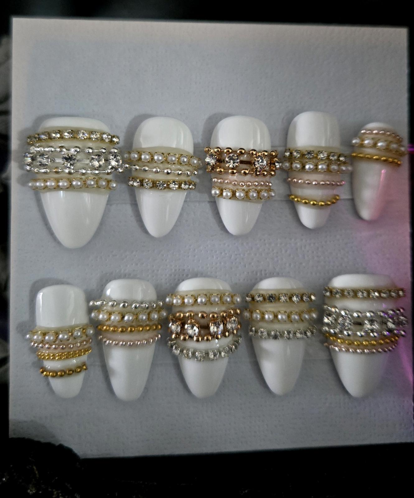 White stacked bangle nails custom made