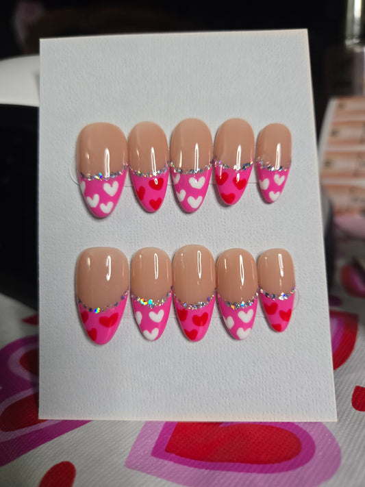 Valentines day french tip handmade nails