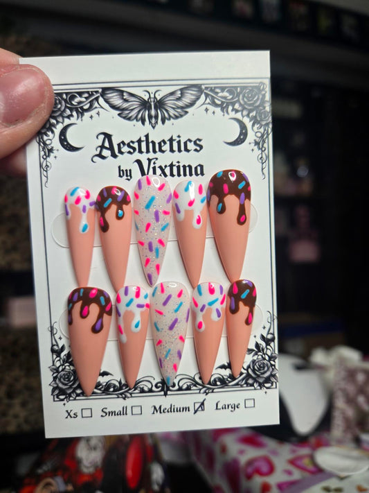 Birthday drip handmade nails custom made