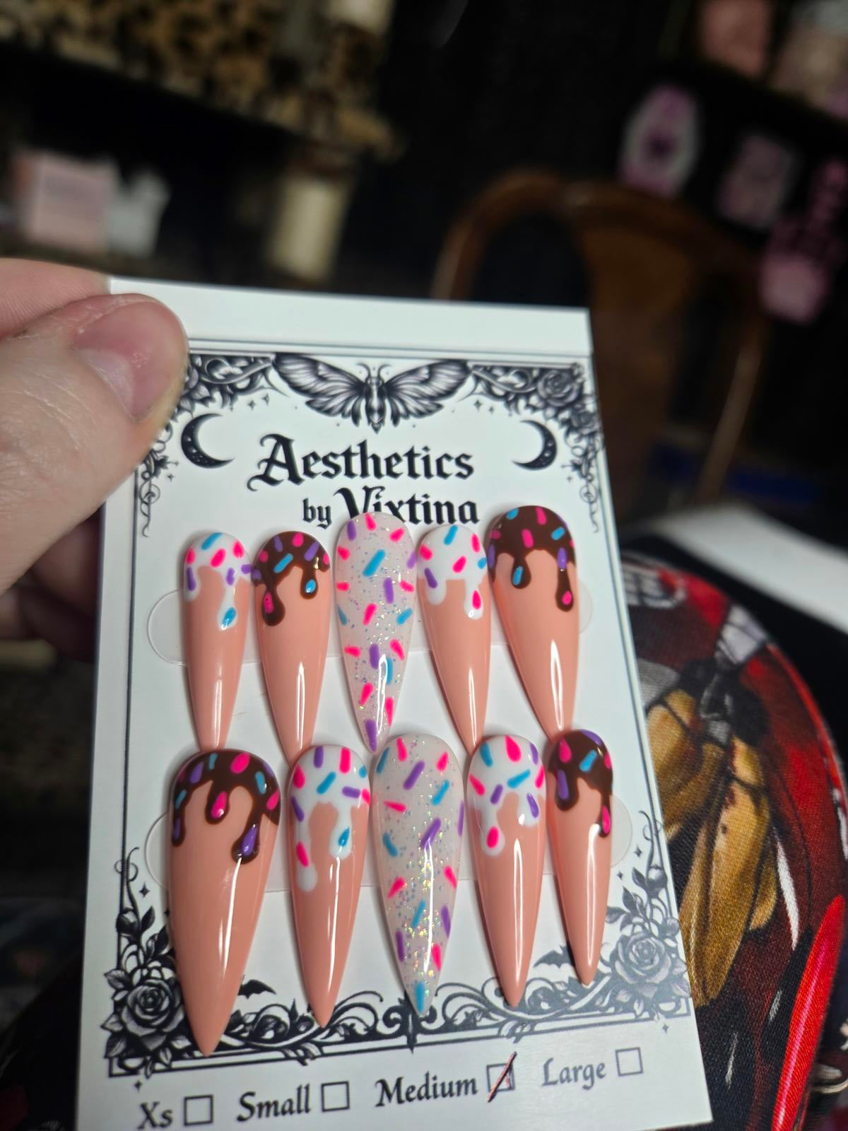 Birthday drip handmade nails custom made