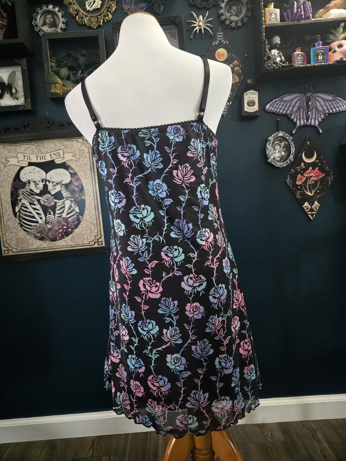 WIDOW Gothic pastel roses and thorns mini dress
