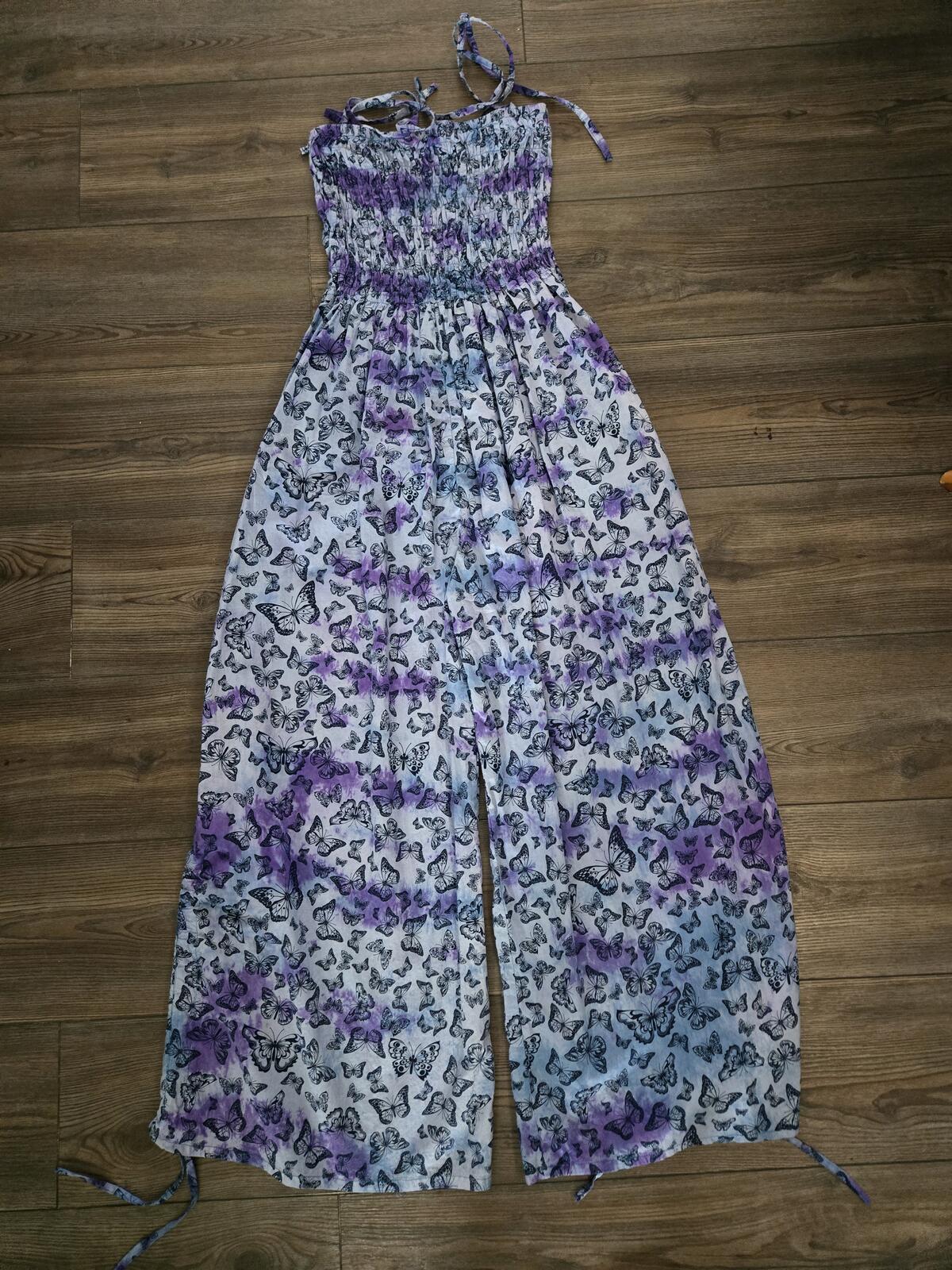 Hippie blue butterfly wide leg jumpsuit romper