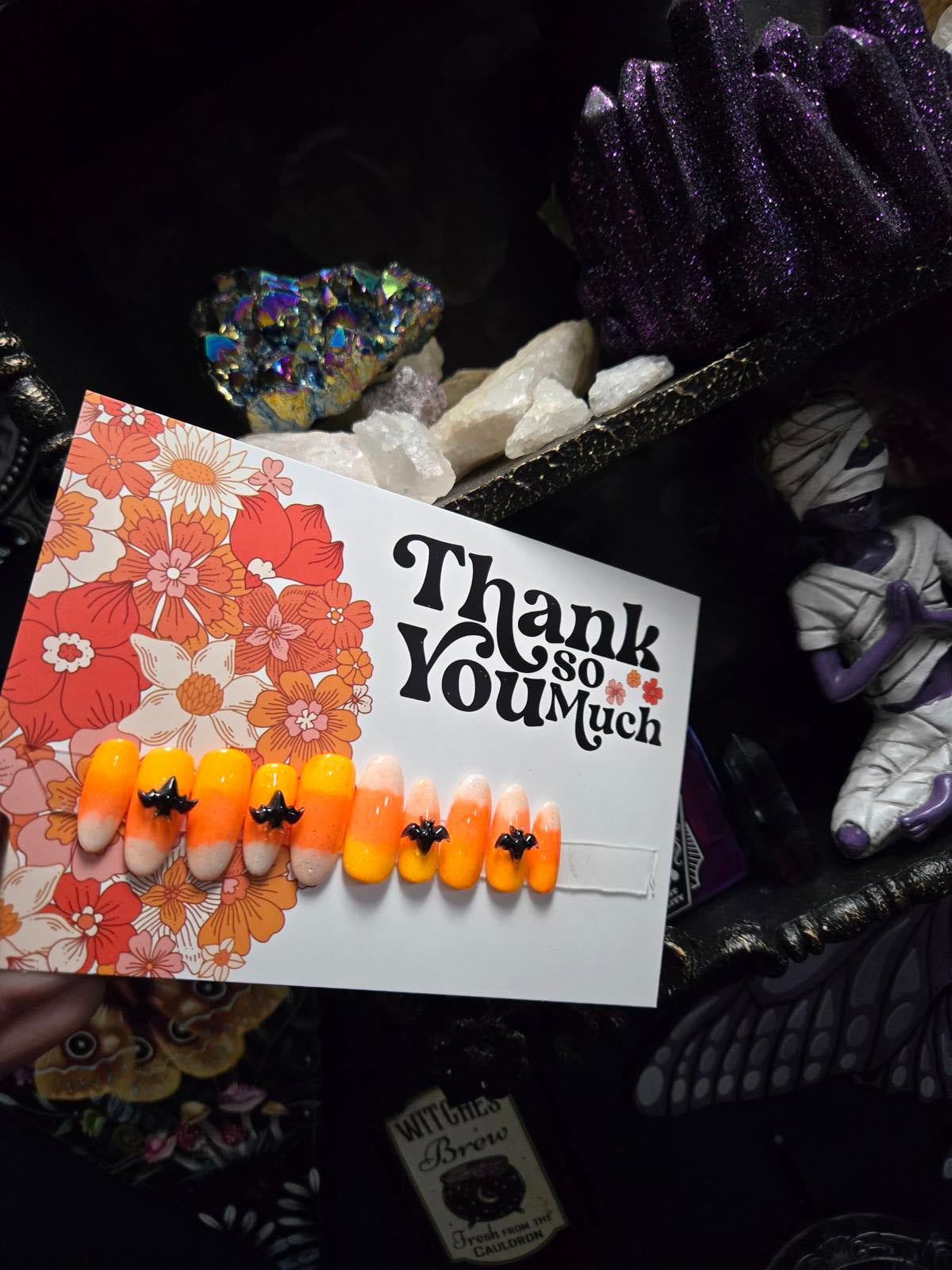 Candy corn oval press on nails handmade Halloween Fall