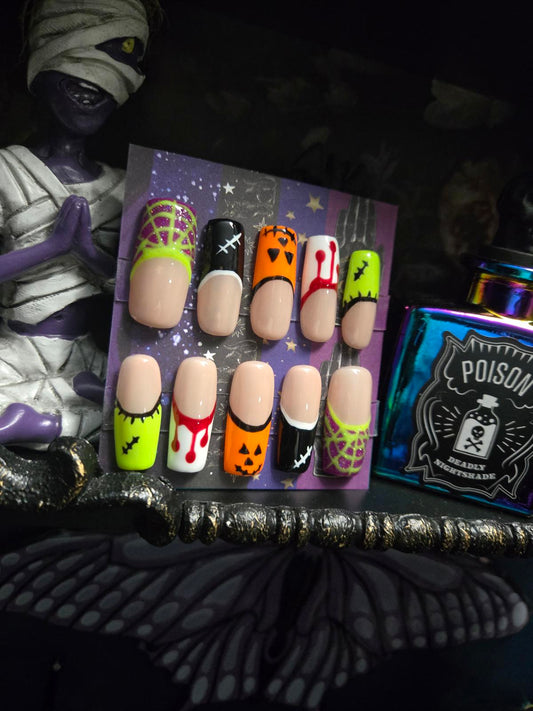 Halloween design french tip press on nails custom made