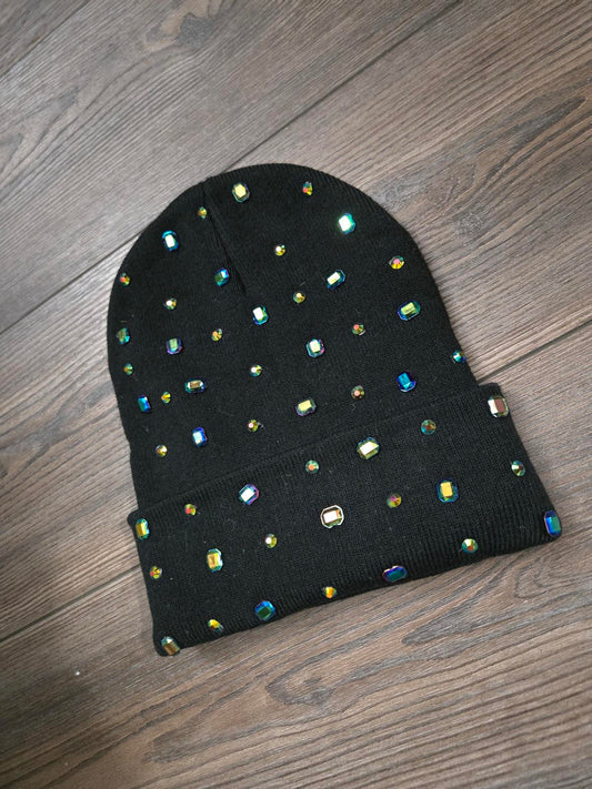 bedazzled black beanie hat