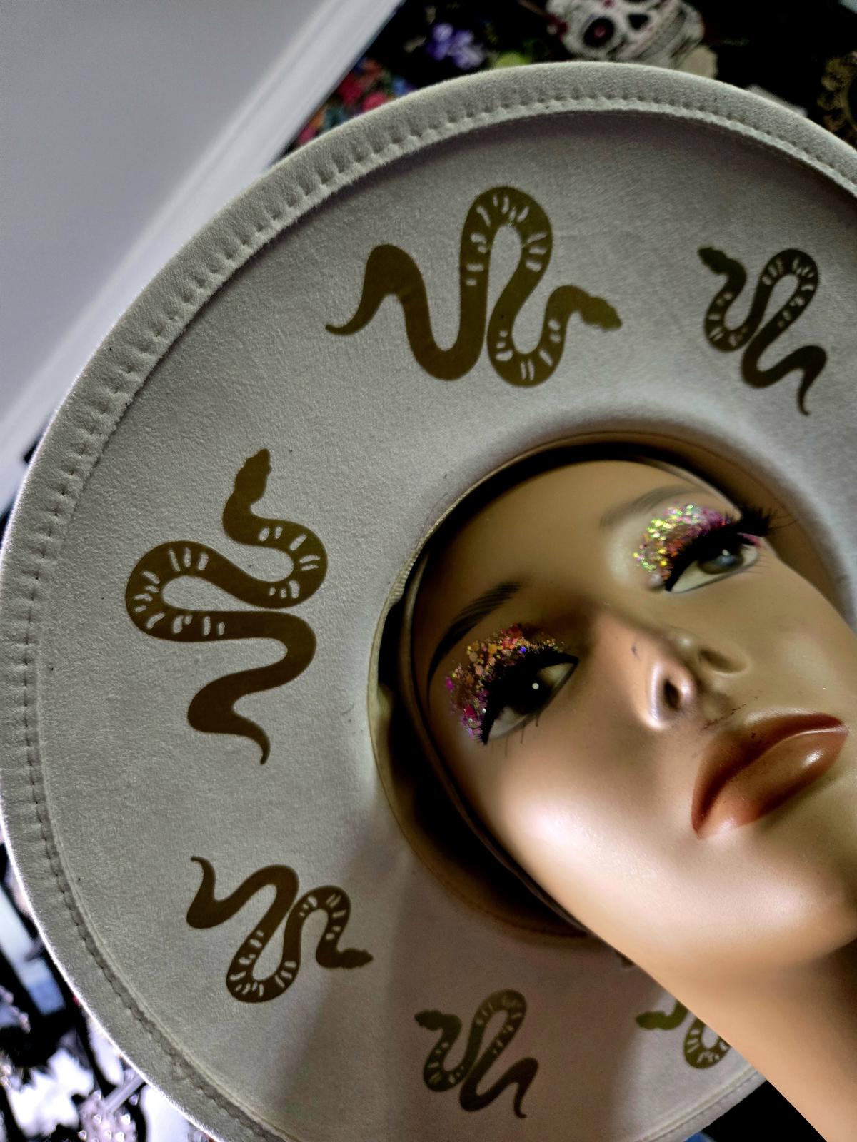 Ivory snake print Hand designed wide brim hat