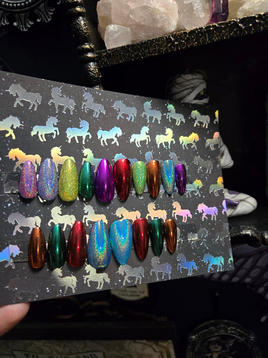 18 piece chrome press on nails custom made