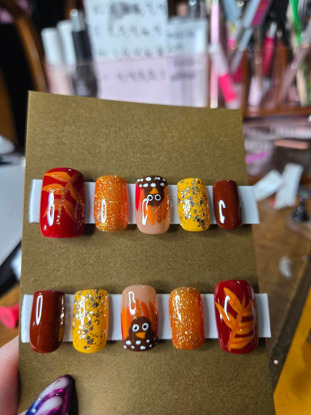 Fall thanksgiving turkey press on nails custom made