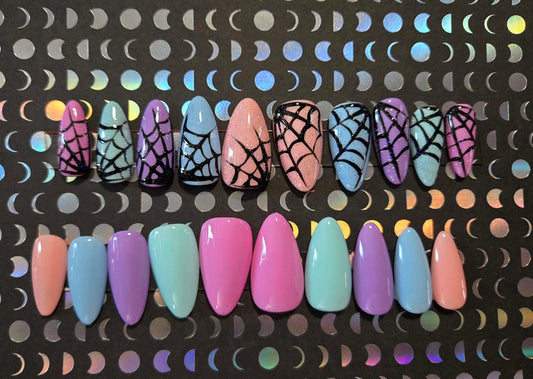 Pastel goth halloween spiderweb press on nails custom made
