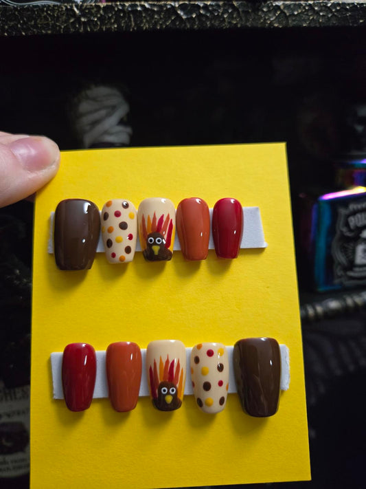 Fall thanksgiving turkey polka dot nails custom made