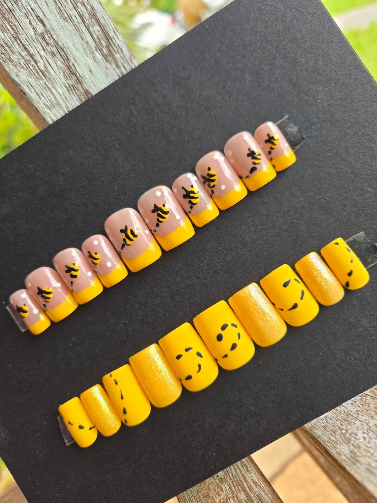Honey bumble bee french tip nails custom made