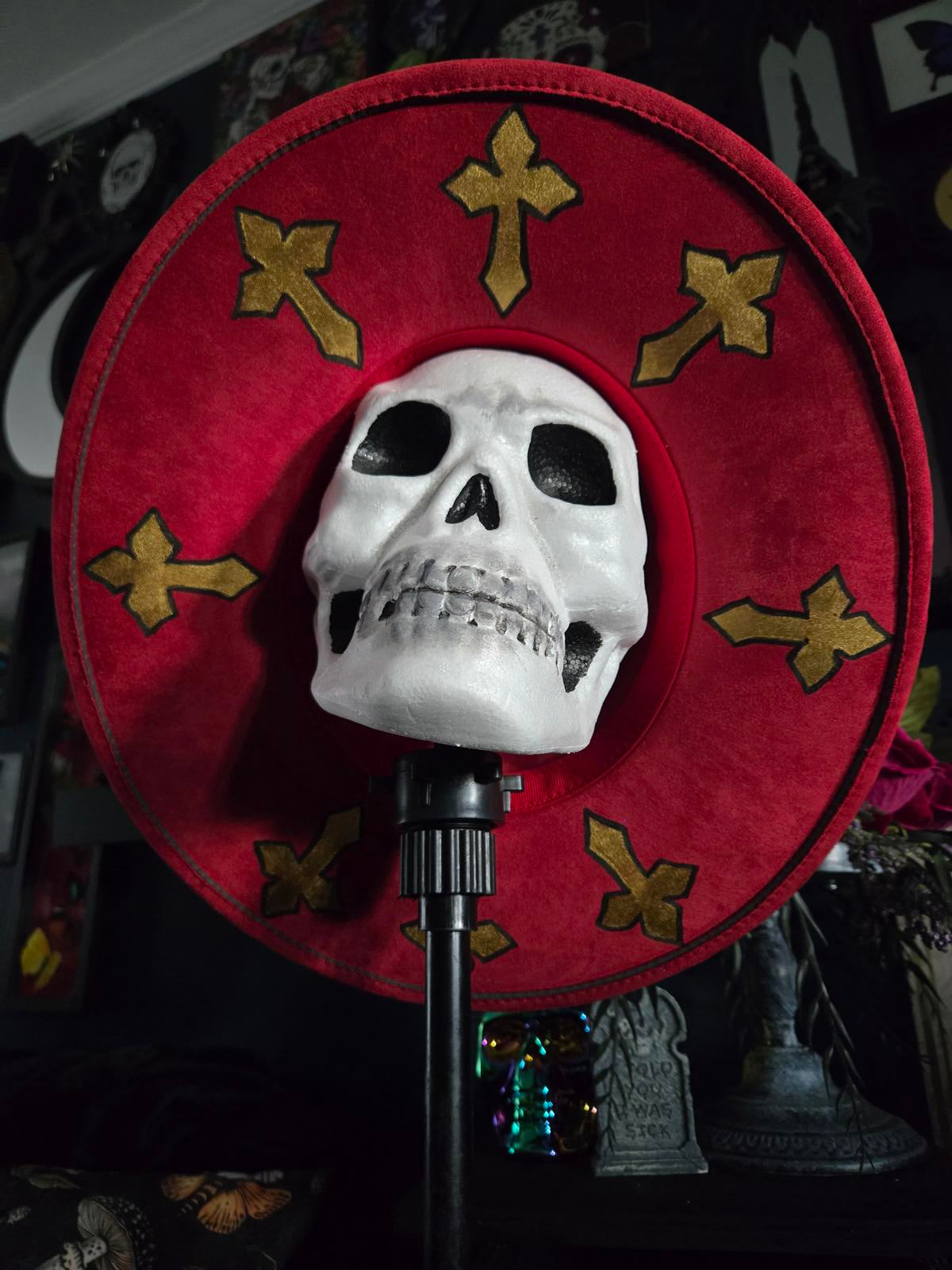 Gothic cross hand painted wide brim hat