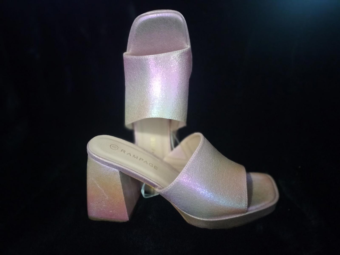 Rampage pink iridescent chunky heels