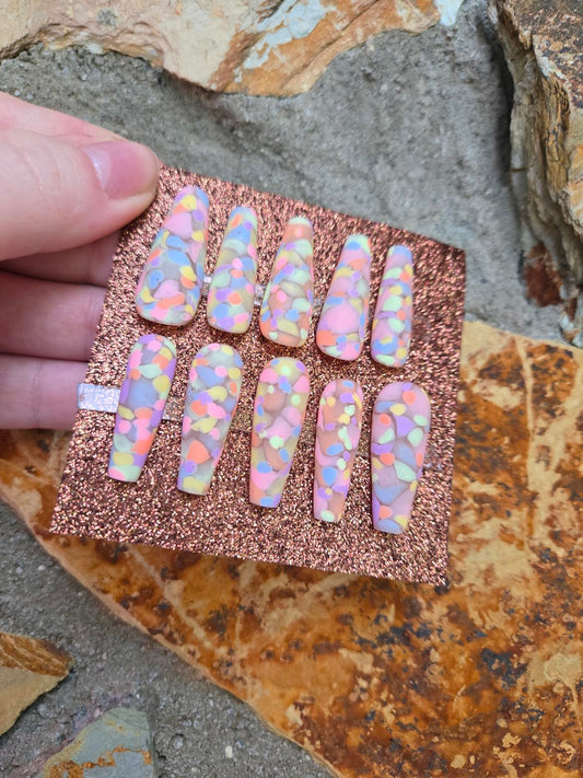 Matte river rock rainbow nails custom made