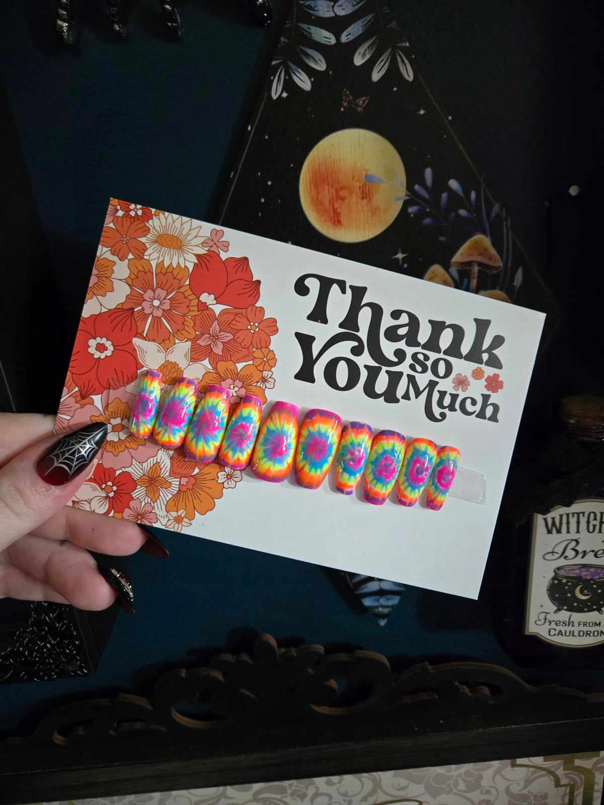 Summertime bright tie dye nails custom made