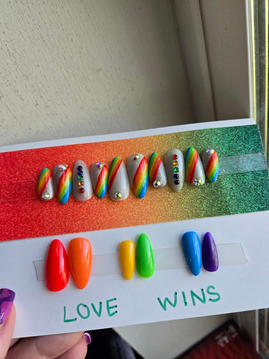 Pride rainbow press on glitter nails custom made