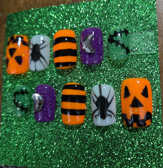 Halloween shorties square press on nails custom made