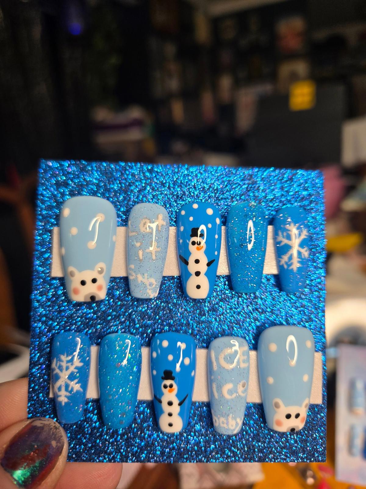 Winter christmas snowy ice ice baby handmade nails