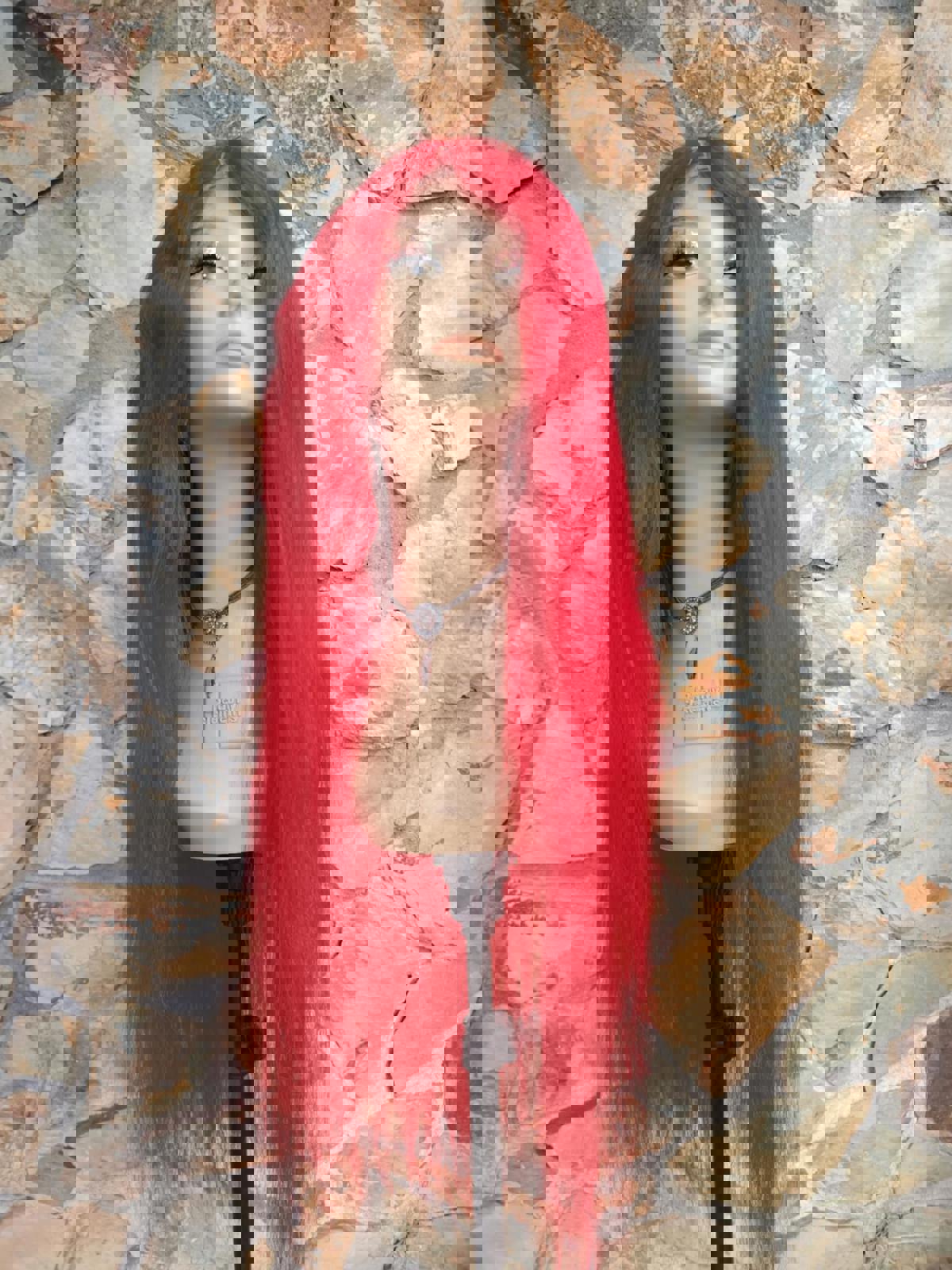 Very long bright red custom dyed human hair lace front wig