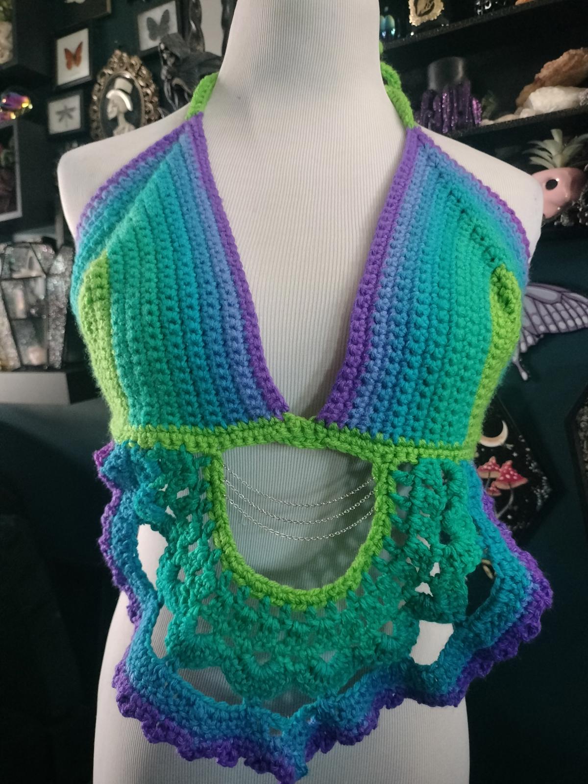 Custom handmade festival crochet top bralette with chains