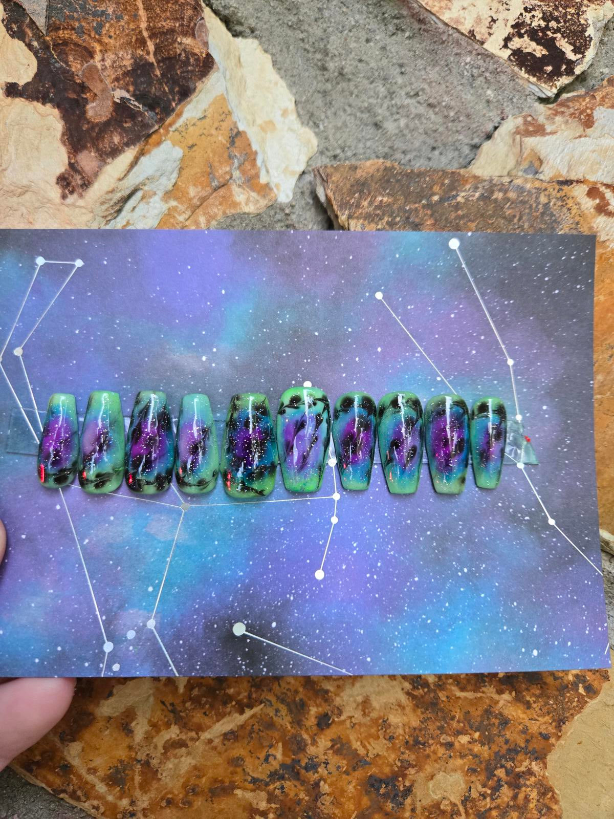 Aurora galaxy handmade nails custom made