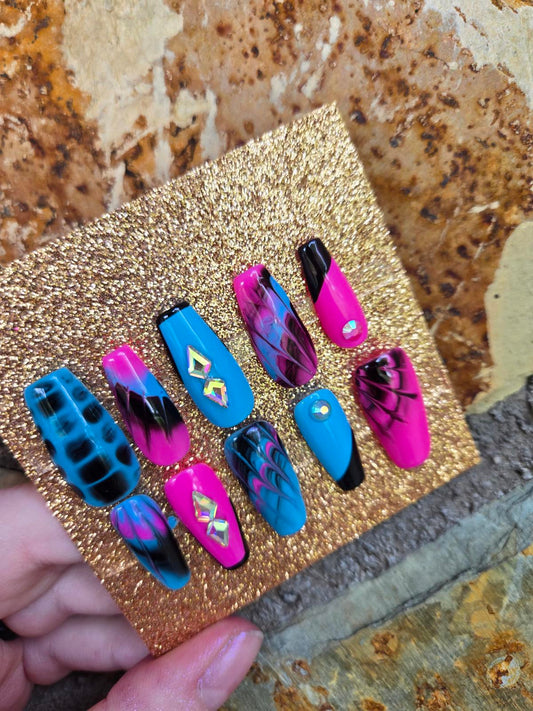 80s tie dye press on nails custom made