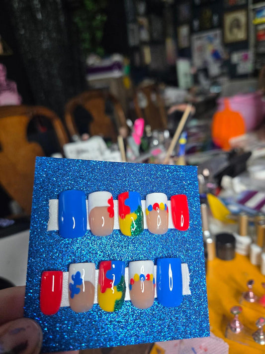 Autism awareness press on nails handmade