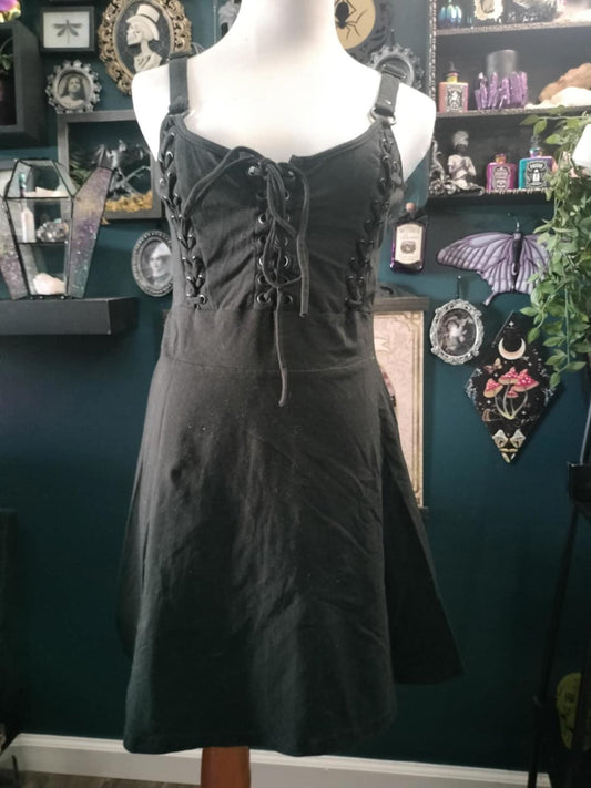 Poizen Industries lace up black goth dress