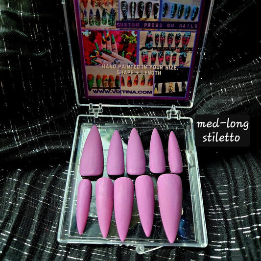 Matte solid color hand painted press on nails mauve purple