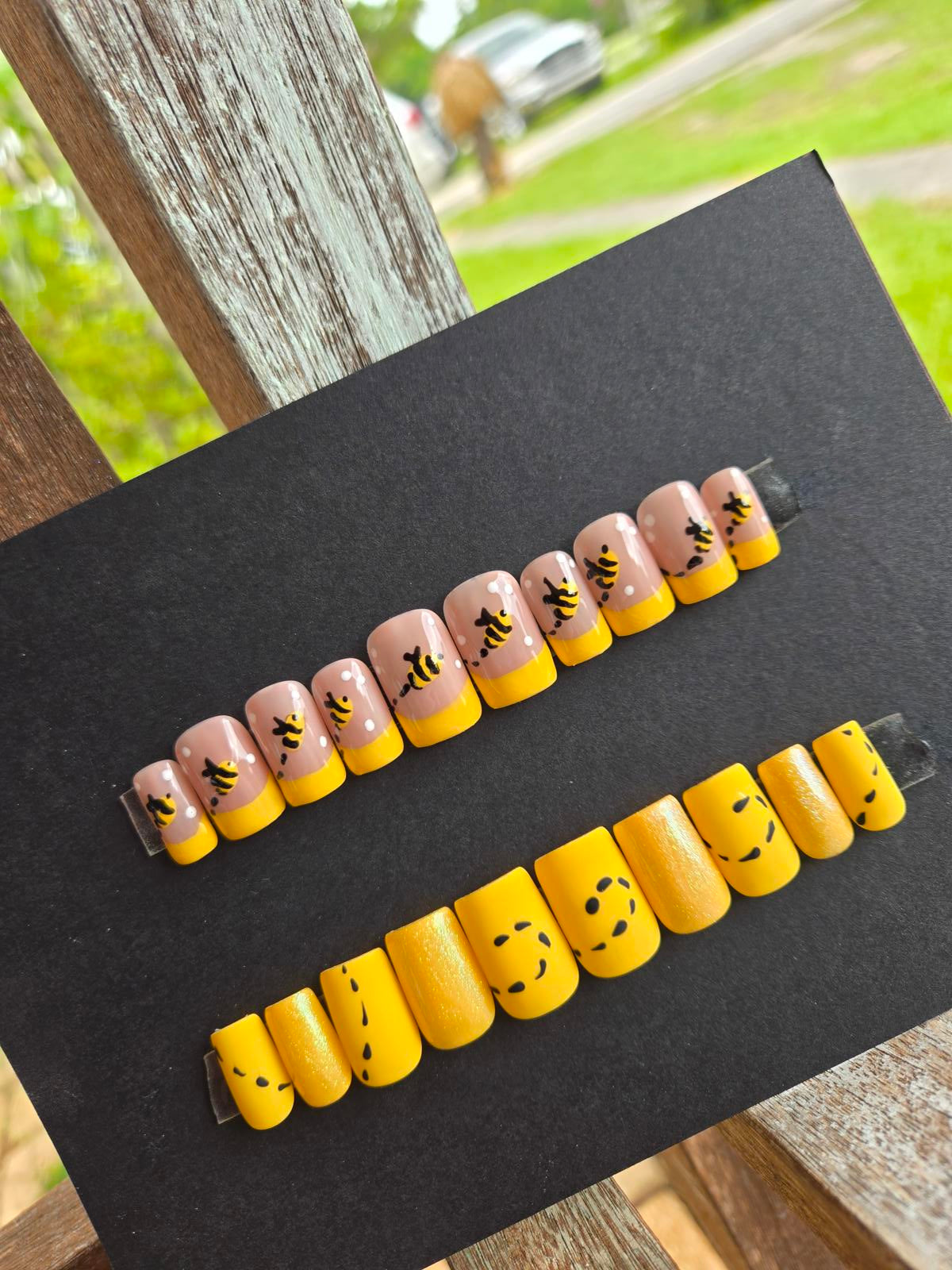 Honey bumble bee french tip nails custom made