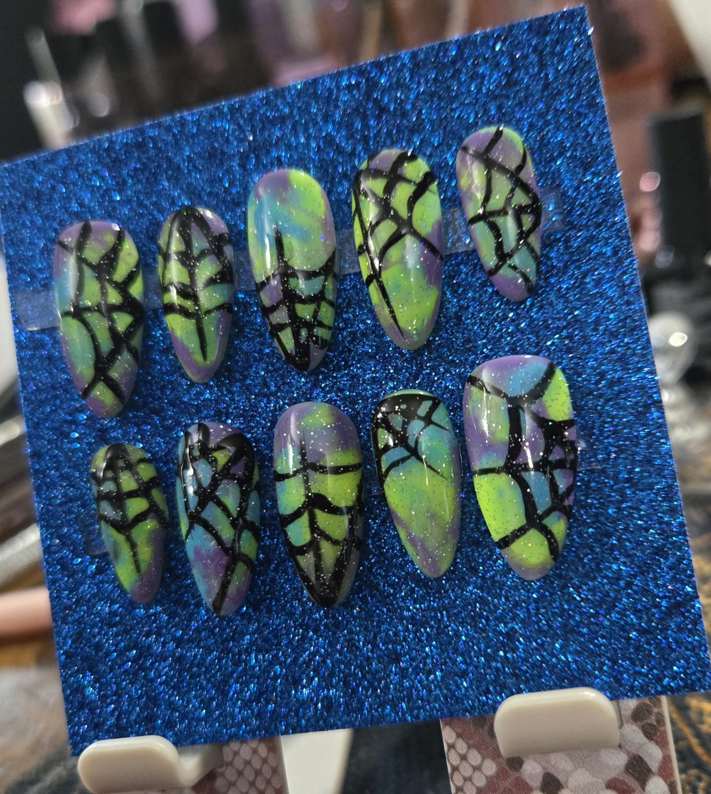 Marble tie dye spiderweb nails custom made