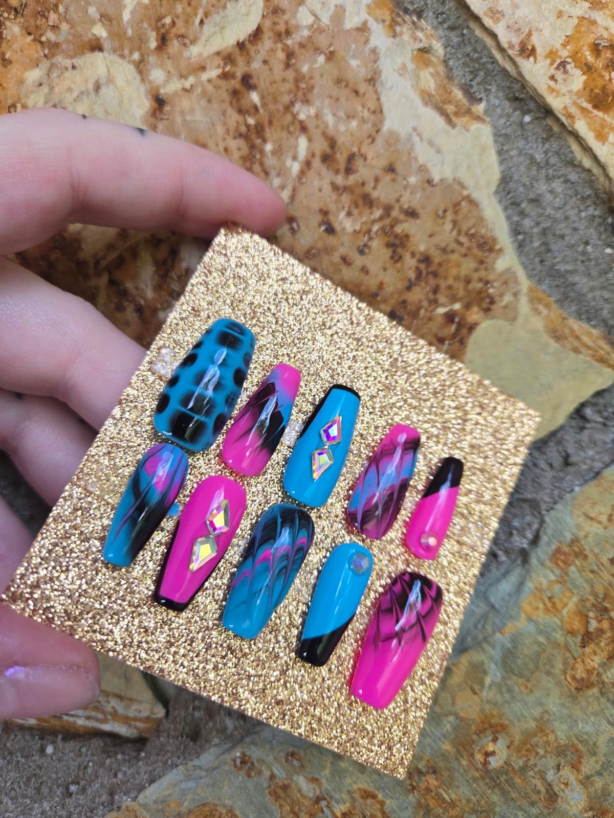 80s tie dye press on nails custom made