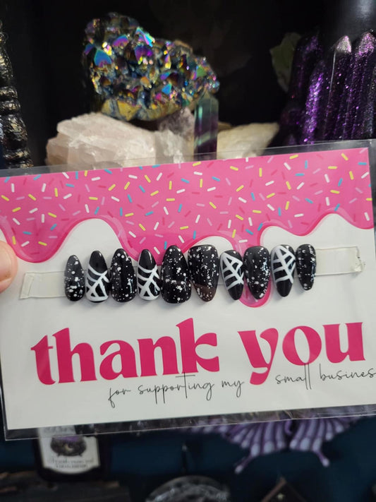 Spiderweb speckled press on nails custom made