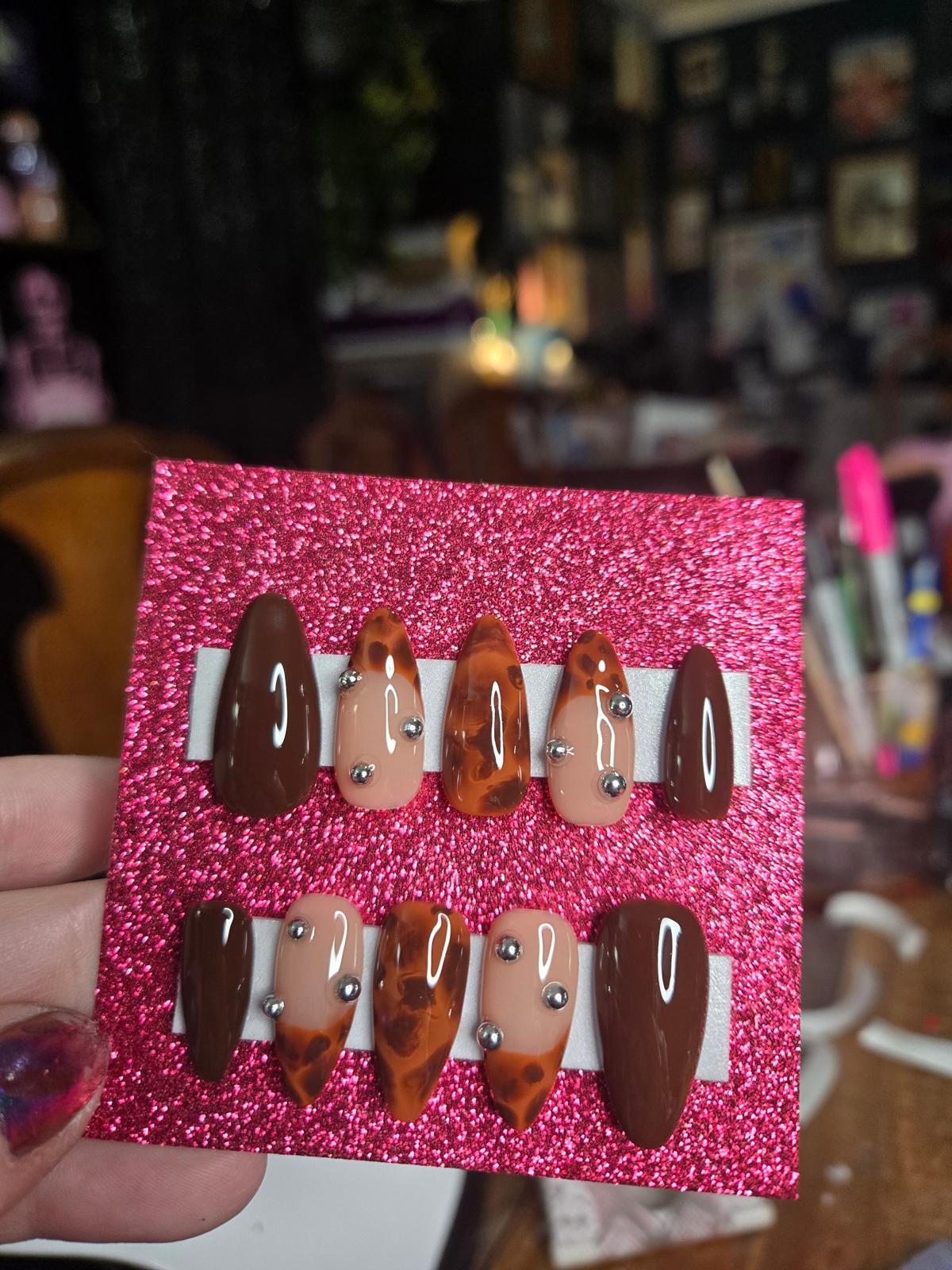 leopard Frenchie boujee nails handmade press ons