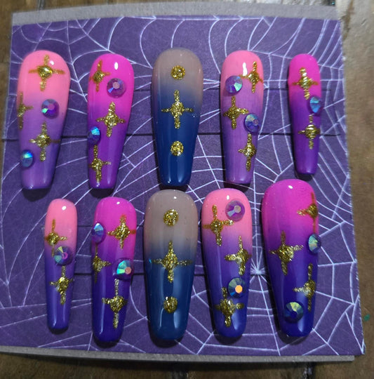 Colorful ombre press on nails custom made
