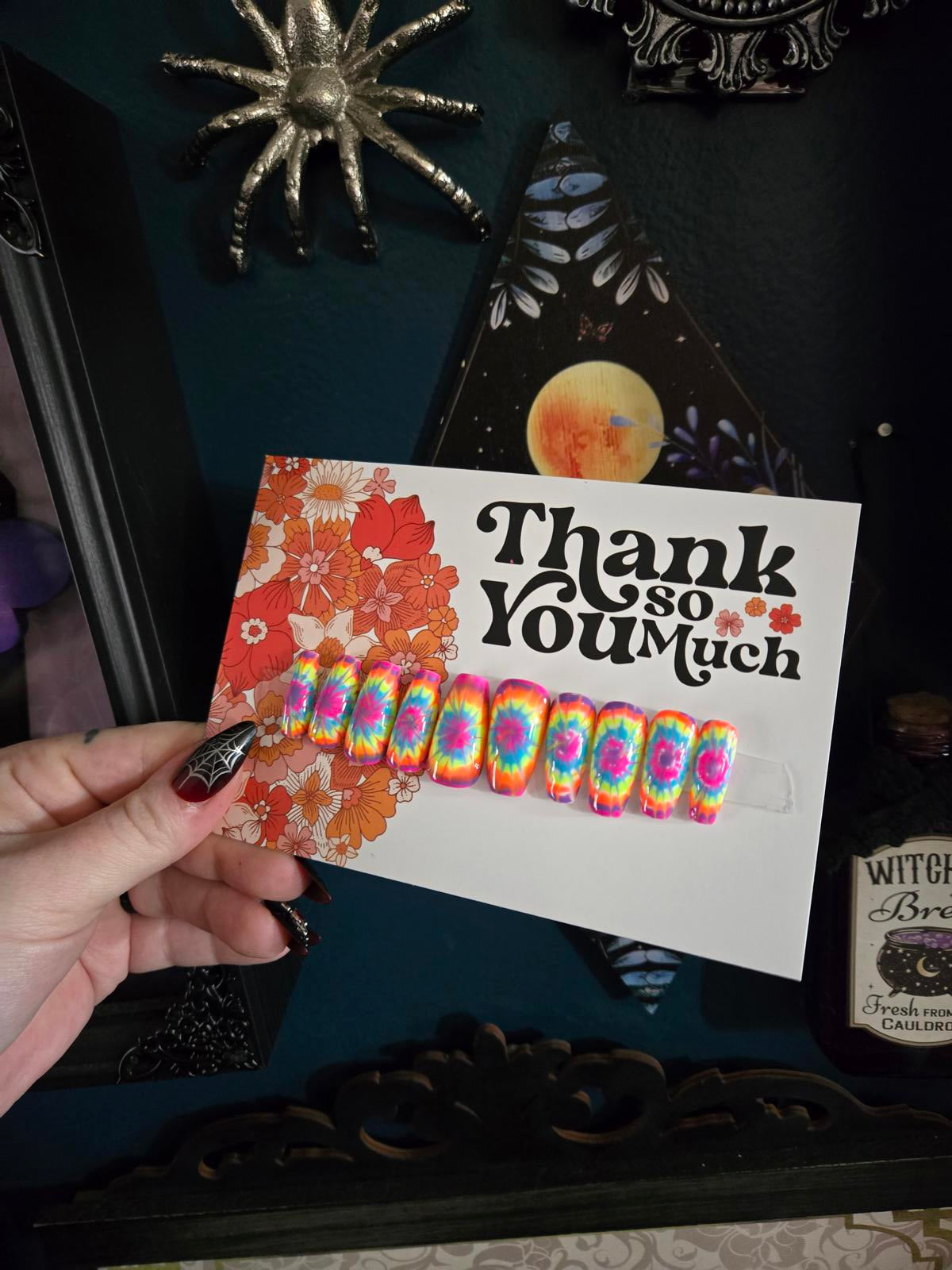 Summertime bright tie dye nails custom made