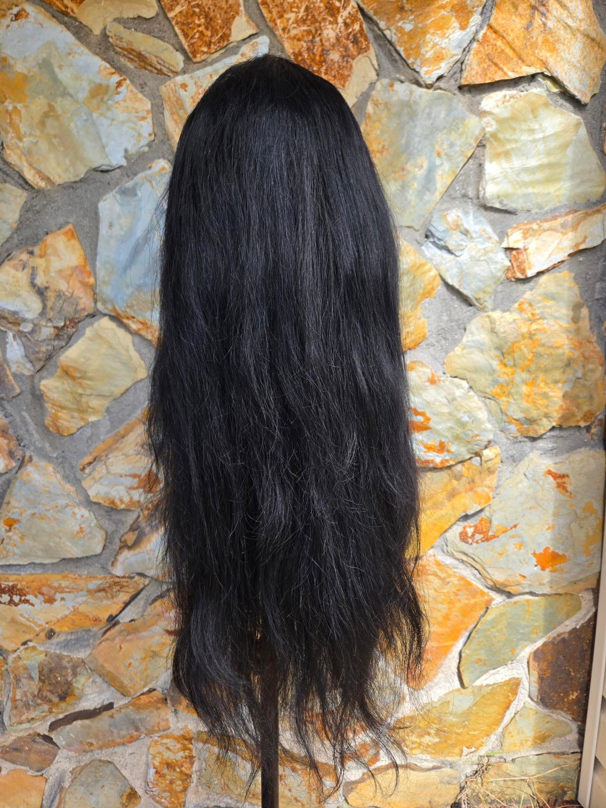 Human hair lace front wig natural black