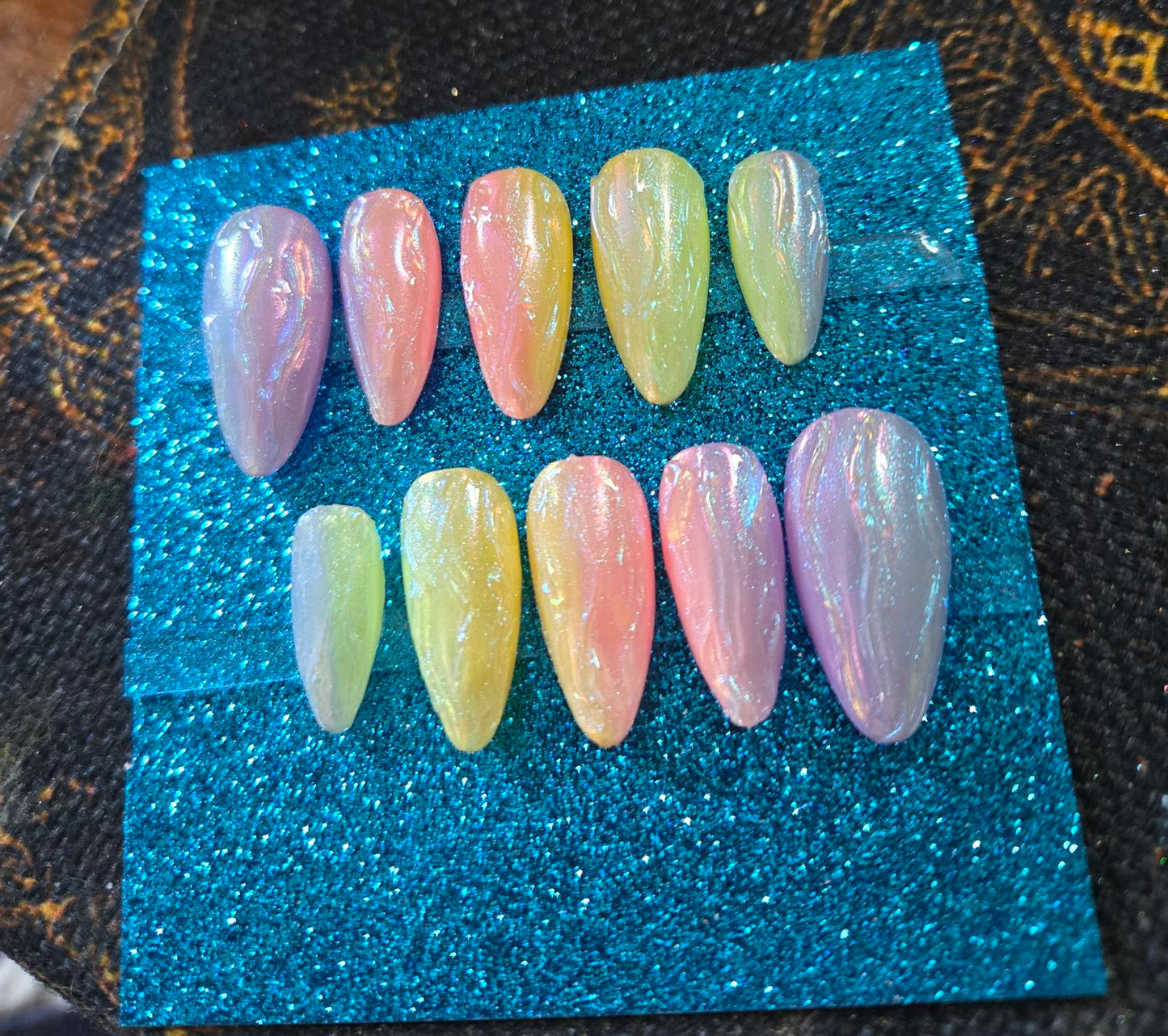 Ombre pastel 3D mermaid nails custom made