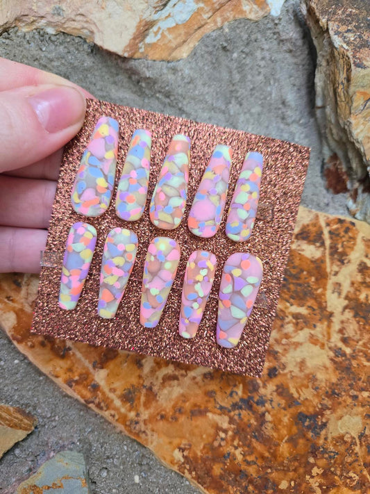 Matte river rock rainbow nails custom made