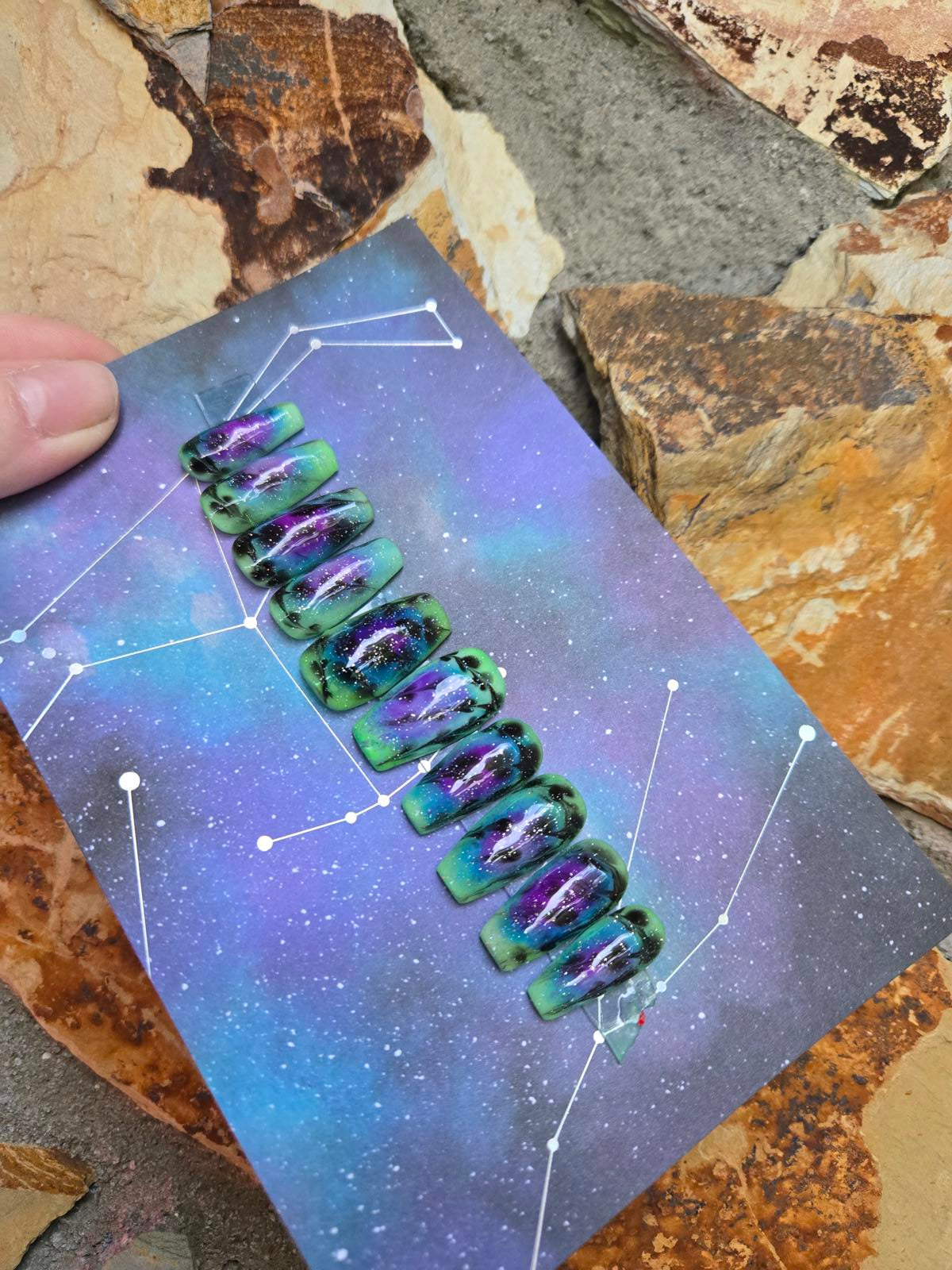 Aurora galaxy handmade nails custom made