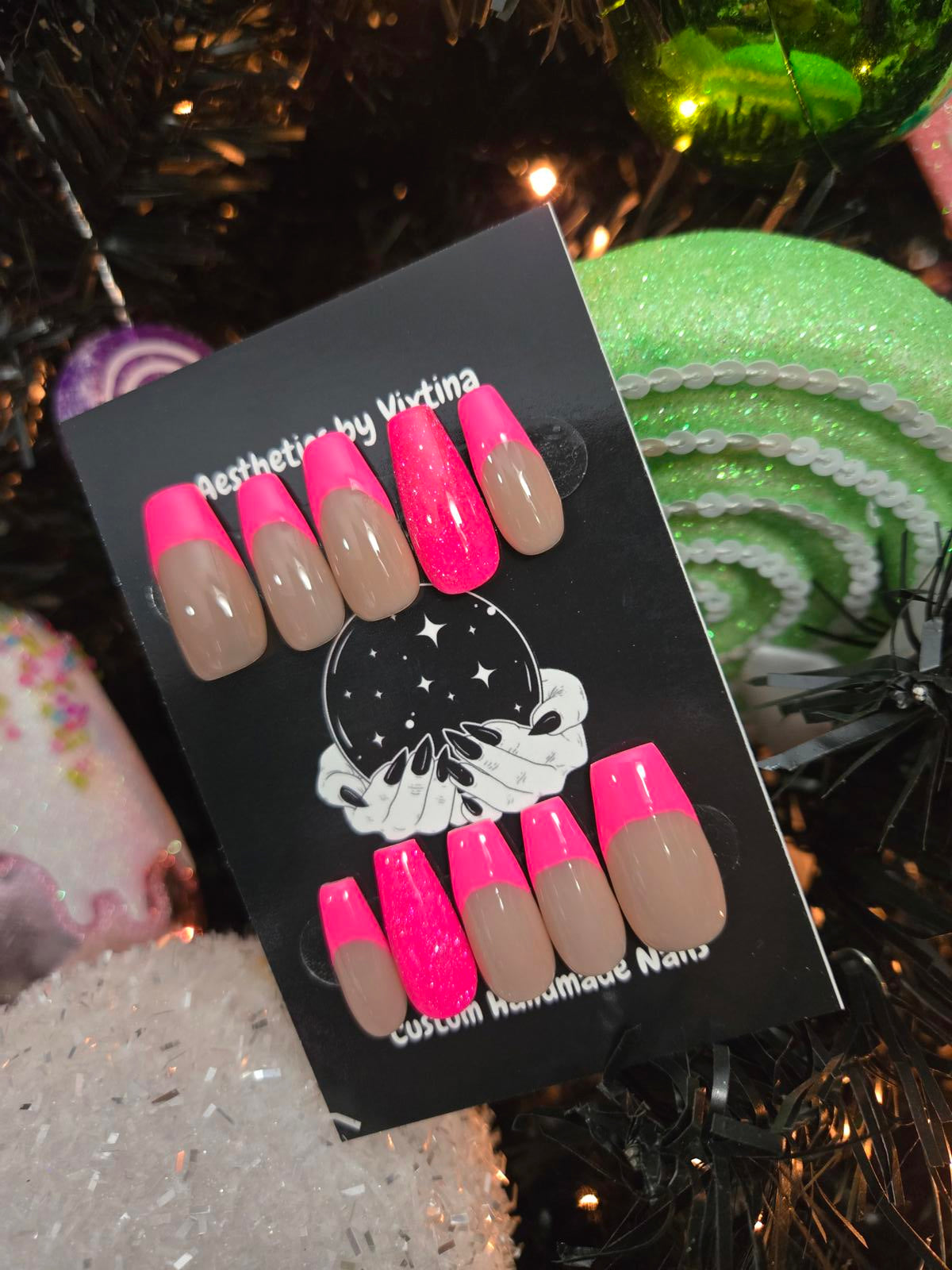 Pink french tip nails custom made
