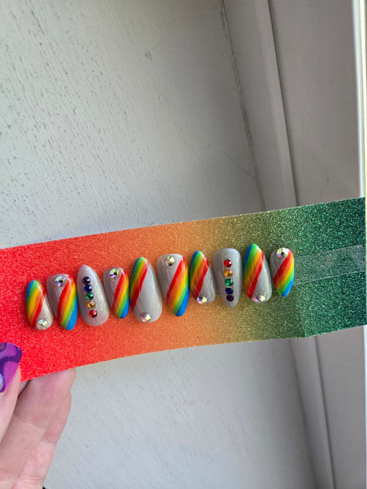 Pride rainbow press on nails custom made