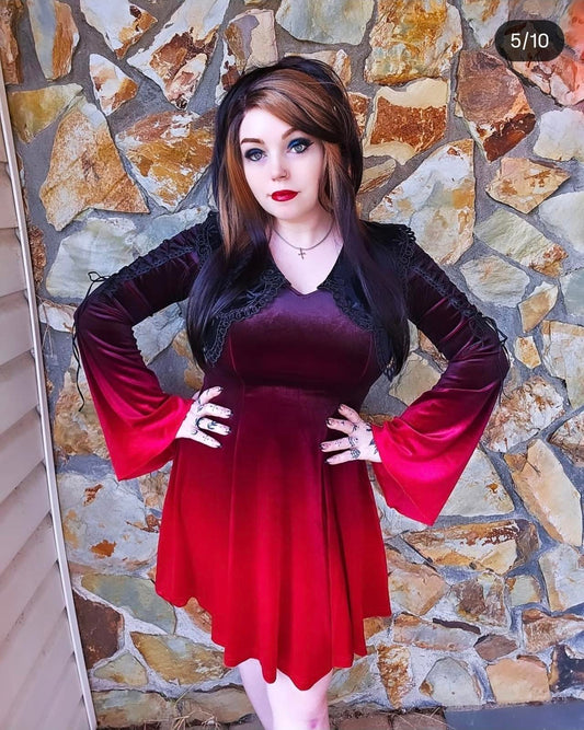 Punk Rave New ombre velvet gothic dress with lace collar