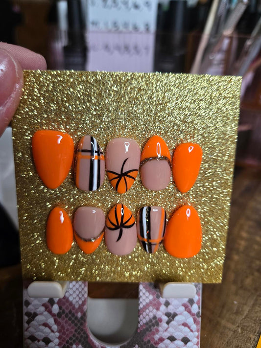 Fall pumpkin and plaid press on nails custom made